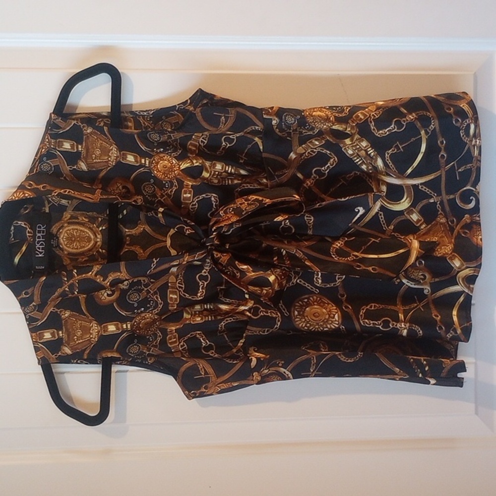Kasper Petite Black & Gold Chains Tie Top